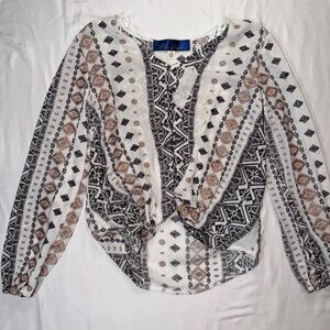 Blue Rain Geometric Print Blouse in Black and Brown